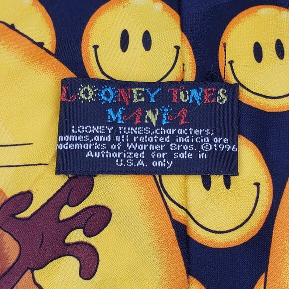 1996 Vintage Looney Tunes Tazmanian Devil Mens NeckTie 4"X55.5" Taz Smiley Face - Picture 3 of 6